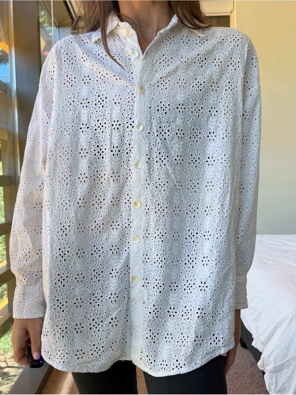 Vitamin A White Eyelet Button-Down Shirt